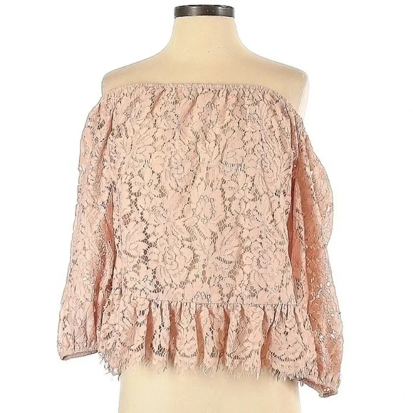 BCBGMAXAZRIA | Blush Pink Lace Off The Shoulders Blouse Top Size S Small - Picture 3 of 3